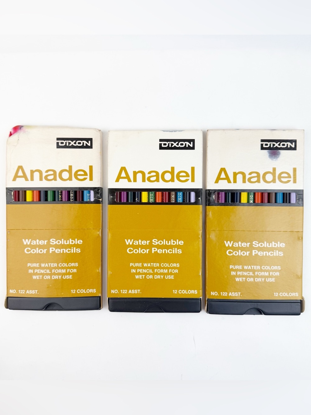 Vintage Dixon Anadel Water Soluble Color 122 Pencils 3 boxes 12 ea 80s NOS *Read